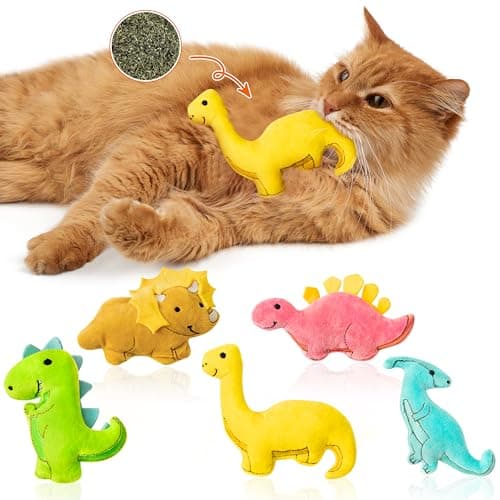 MALLMALL6 5Pcs Dinosaur Catnip Toys for Cat Indoor Cat Chew Bite Kick Catmint Pet Supplies for Kitten Lover Gifts Interactive Pet Toy with Cute Expression