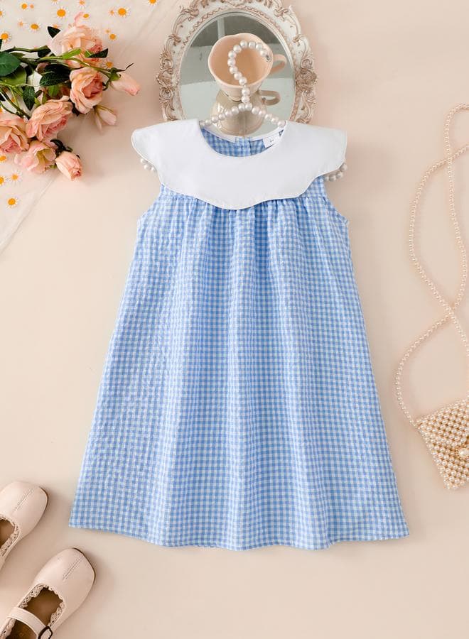 Girls Checked Sleeveless Knee-Length Dress