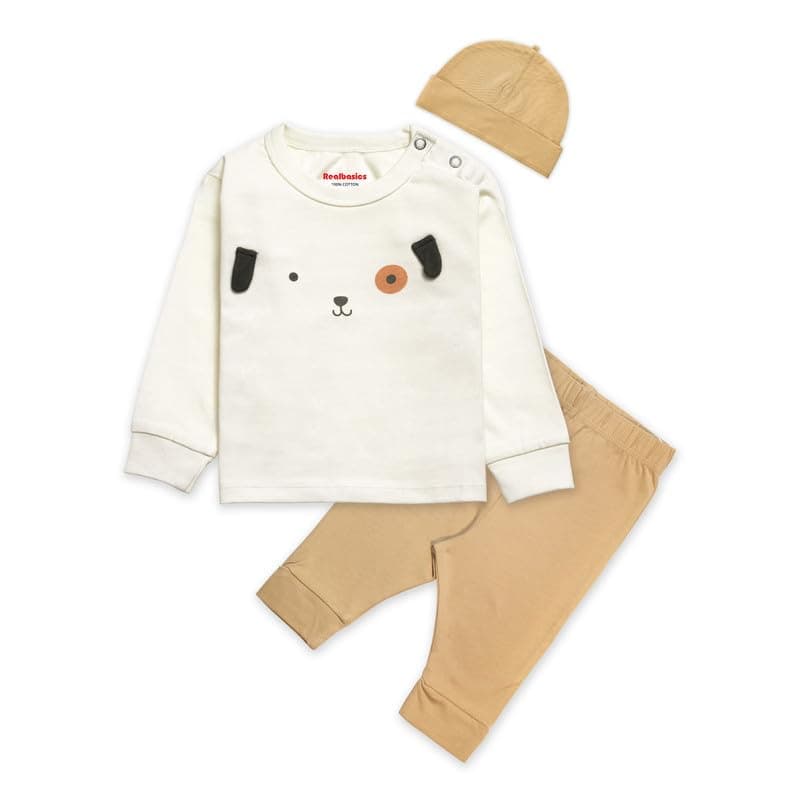 Real Basics Cotton Printed Clothing Sets for Boys & Girls - Unisex Clothing Sets Full Sleeve T-Shirt & Pant -Size(12-18 Months) -Style(White-Cap)