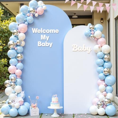 Blue and White Arch Cover Set of 2 Spandex 7.2 and 6ft Arch Backdrop Cover Wedding Arch Stand Covers for Baby Shower Boy Birthday Party Bridal Shower Banquet Photo Background Decorations