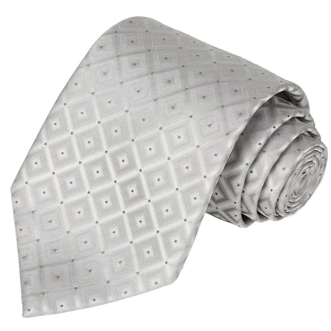 KissTies Ties for Men Silver Gray Plaid Necktie Diamond Tie