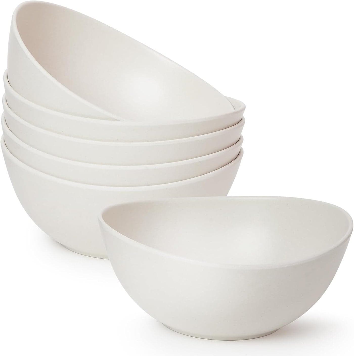 62 Bamboo Fiber Cereal Bows Set of 6 Soup Bowls 24 Oz for Serving Salad Snack Side Dishes Modern Oval Lightweight Bowls for Breakfast Lunch and Dinner Dishwasher and Freezer SafeMatte White