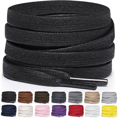 Miscly Flat Waxed Cotton Shoe Laces for Boots, Sneakers, and Shoes – Multiple Lengths and Colors Available - Black, 54″ (137 CM)