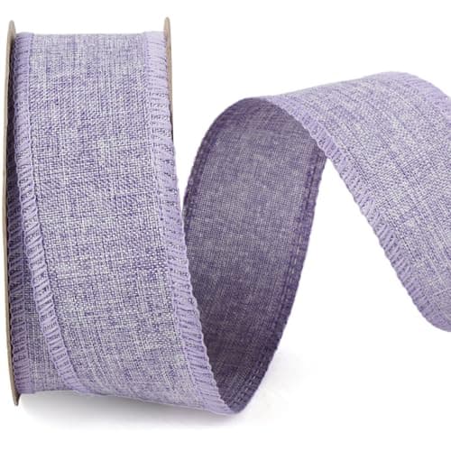 LaRibbons Purple Linen Wired Ribbon 1 12 Inch x 12 Yard Continuous Burlap Wired Ribbon for Spring Easter Wreaths Bow Crafts Gift Tree Decoration Home Decor