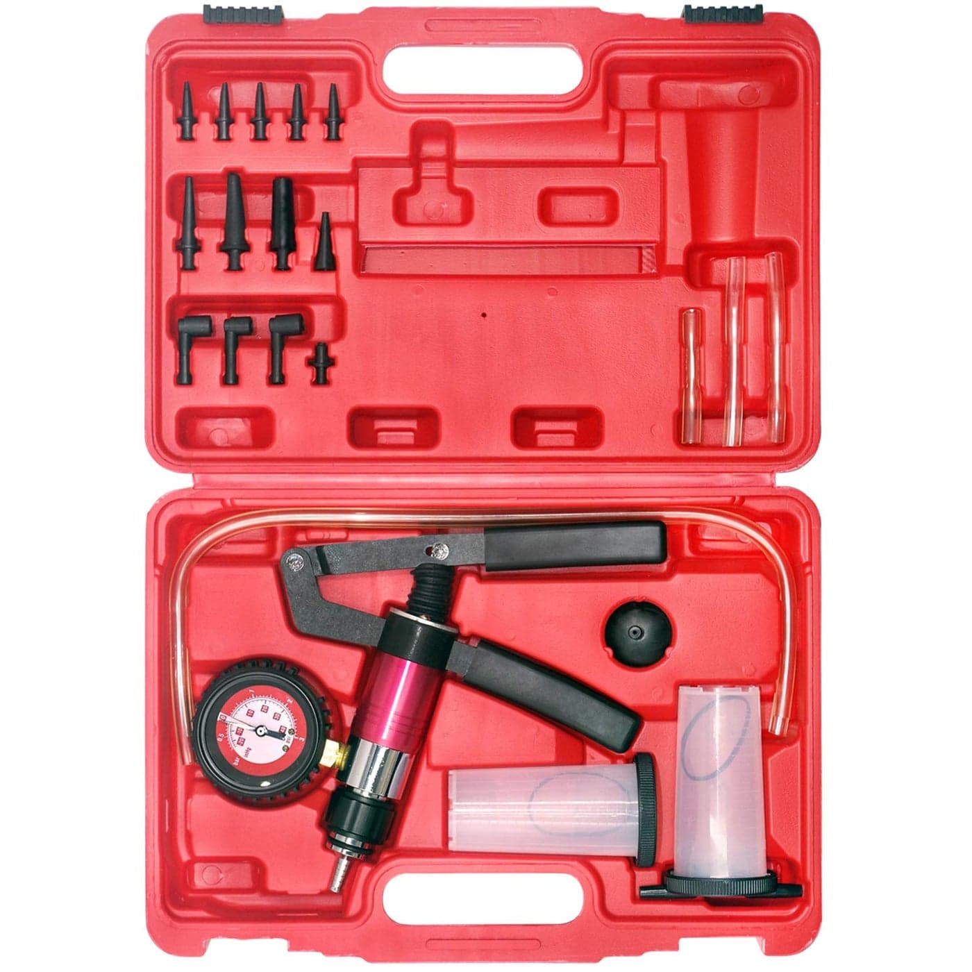 YSTOOL Hand Held Vacuum and Pressure Pump Brake Clutch Fluid Bleeder Tool Kit Oil Change Power Steering Fluid Bleeding Set with Pressure Gauge Jar Adapters for Auto Car Truck Motorcycle Use