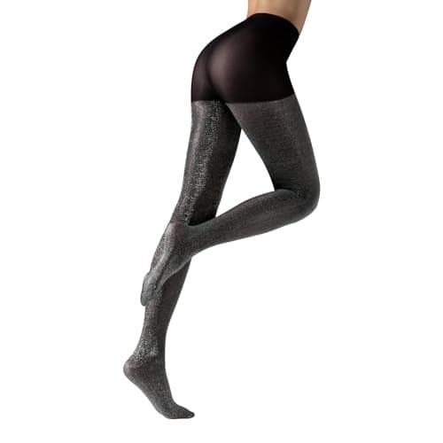 CALZITALY - Opaque Lurex Sparky Tights – Gold and Silver Glitter Pantyhose for Women – 60 DEN (Size: S/M, Color: Black/Silver)