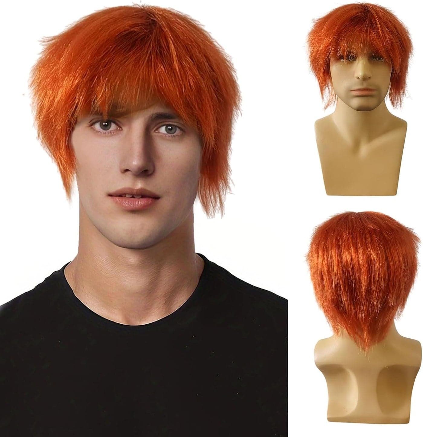 Mens Wig Ginger Wig Men Short Orange Boyband Fancy Dress Punk Rock Star 60s 70s 80s Costume Accessories for Party Music Punk Carnival Orange