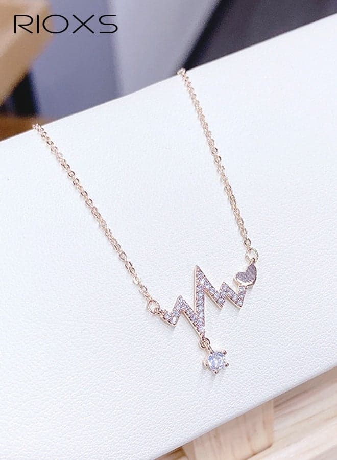 Heartbeat Lifeline Pulse Necklaces for Women, Rose Gold EKG Dainty Life Line Heart Charm Pendant Necklace, Friendship Love Necklace Jewelry Birthday Gifts for Daughter Friends