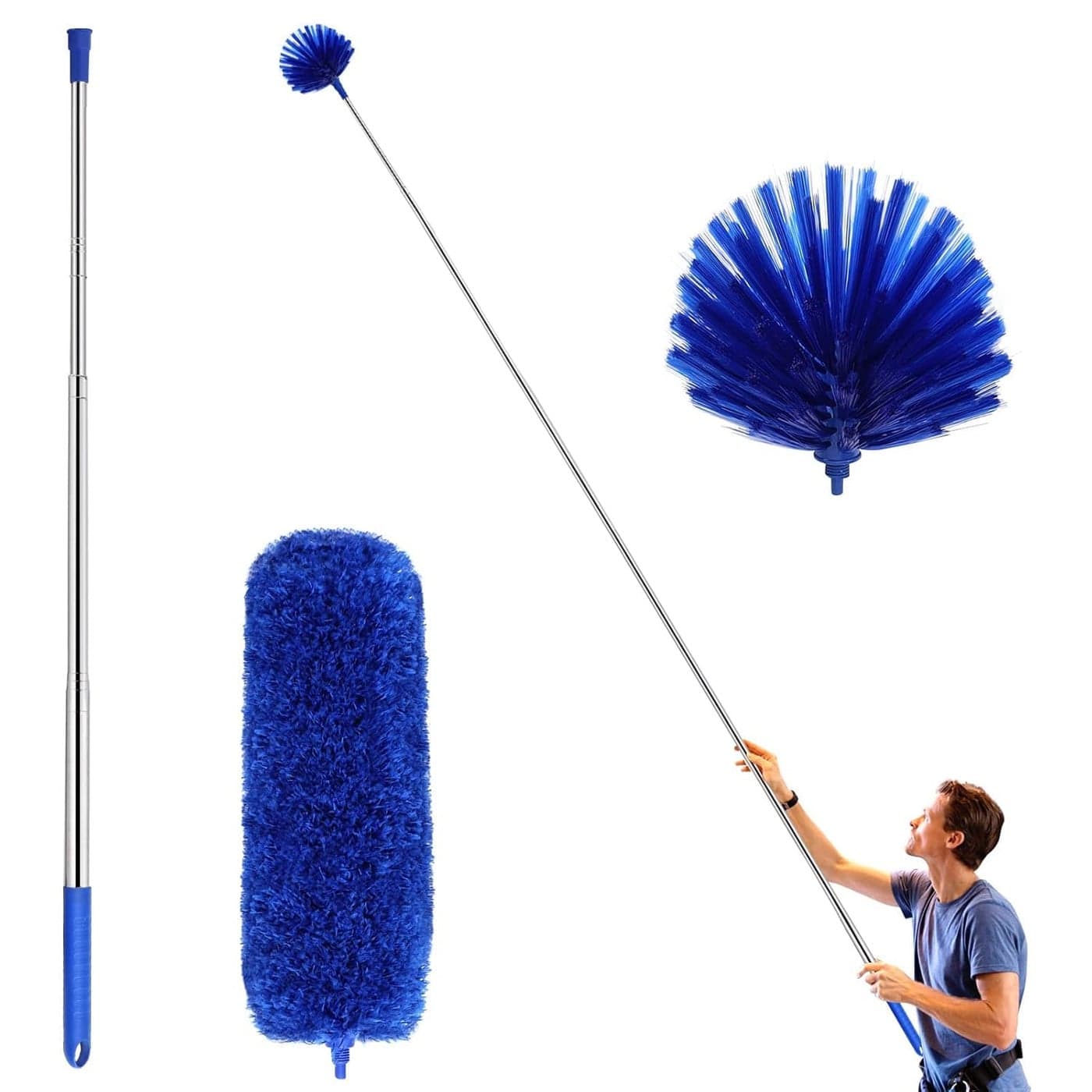 Barebeauty Upgraded TwoPiece dust Removal SetSpider Web dust RemovalMicrofiber Feather Dusterwith 100inch Telescopic Telescopic RodhighAltitude dust CollectorBlue