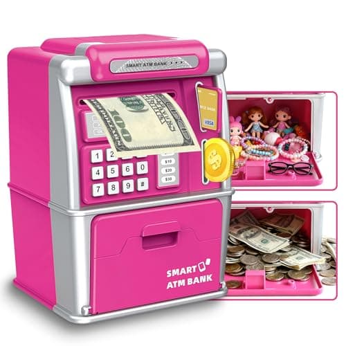 Piggy Bank for Kids ATM Machine for Real Money with Password Lock Electronic Savings Box ATM Piggy Bank Gifts for 312 Year Old Girls Boys