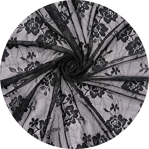 Rilassato 60 Inches Wide Elastic Lace Fabric Vintage Lace Fabric Bolt for Wedding Dress Fashion Crafts Tablecloth Decorations Lace Trim Fabric 8218 Black 1 Yard