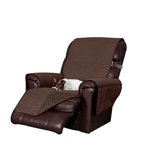 Furhaven Waterproof & Non-Slip Recliner Chair Cover Protector w/ Side Pockets for Dogs, Cats, & Children - Quilted Paw Print Living Room Furniture Cover - Espresso, Recliner