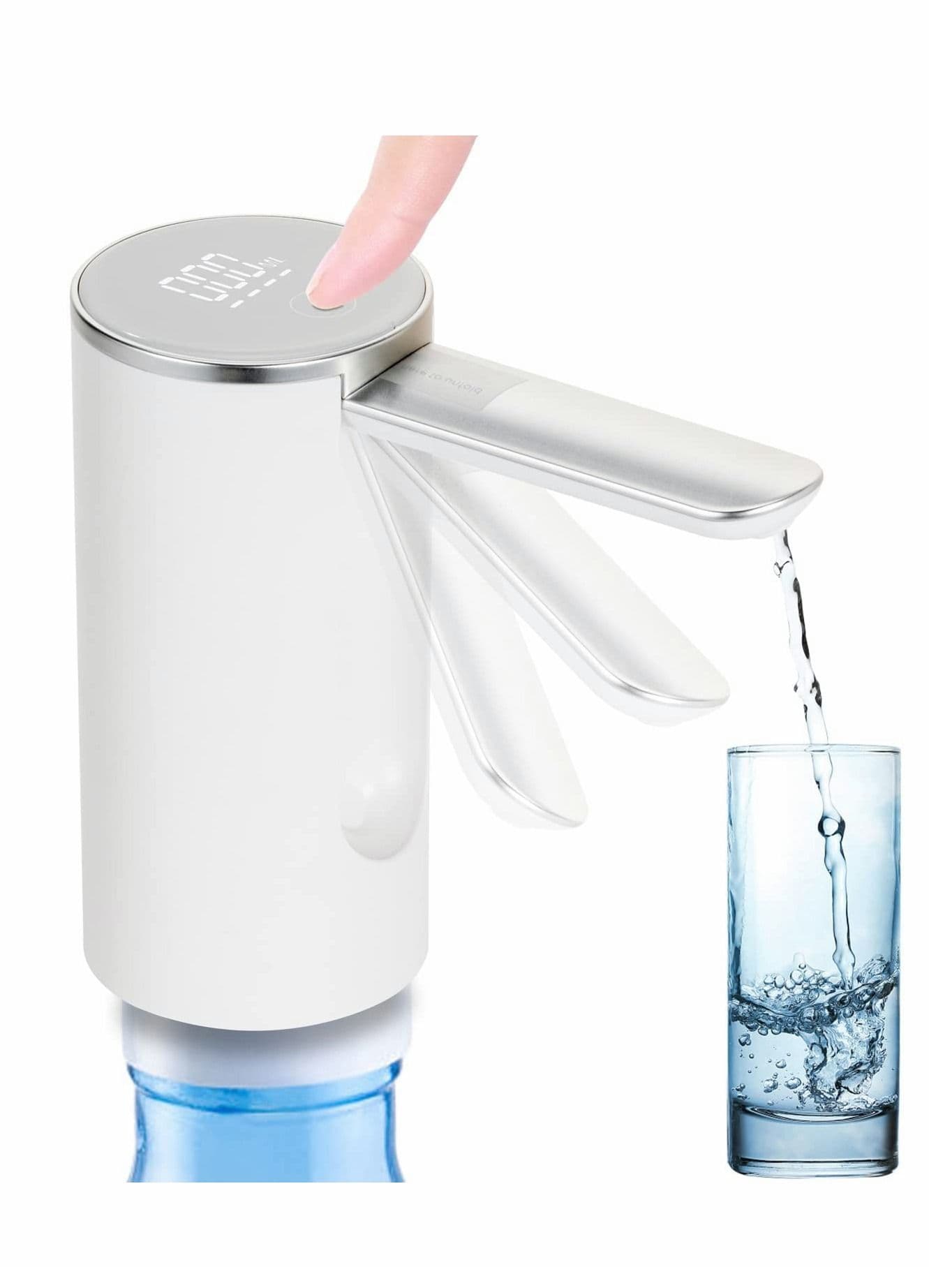 Water Bottle Pump Dispenser Universal Foldable 1-5 Gallon Electric Automatic Touch Drinking Machine with USB Cable (White)