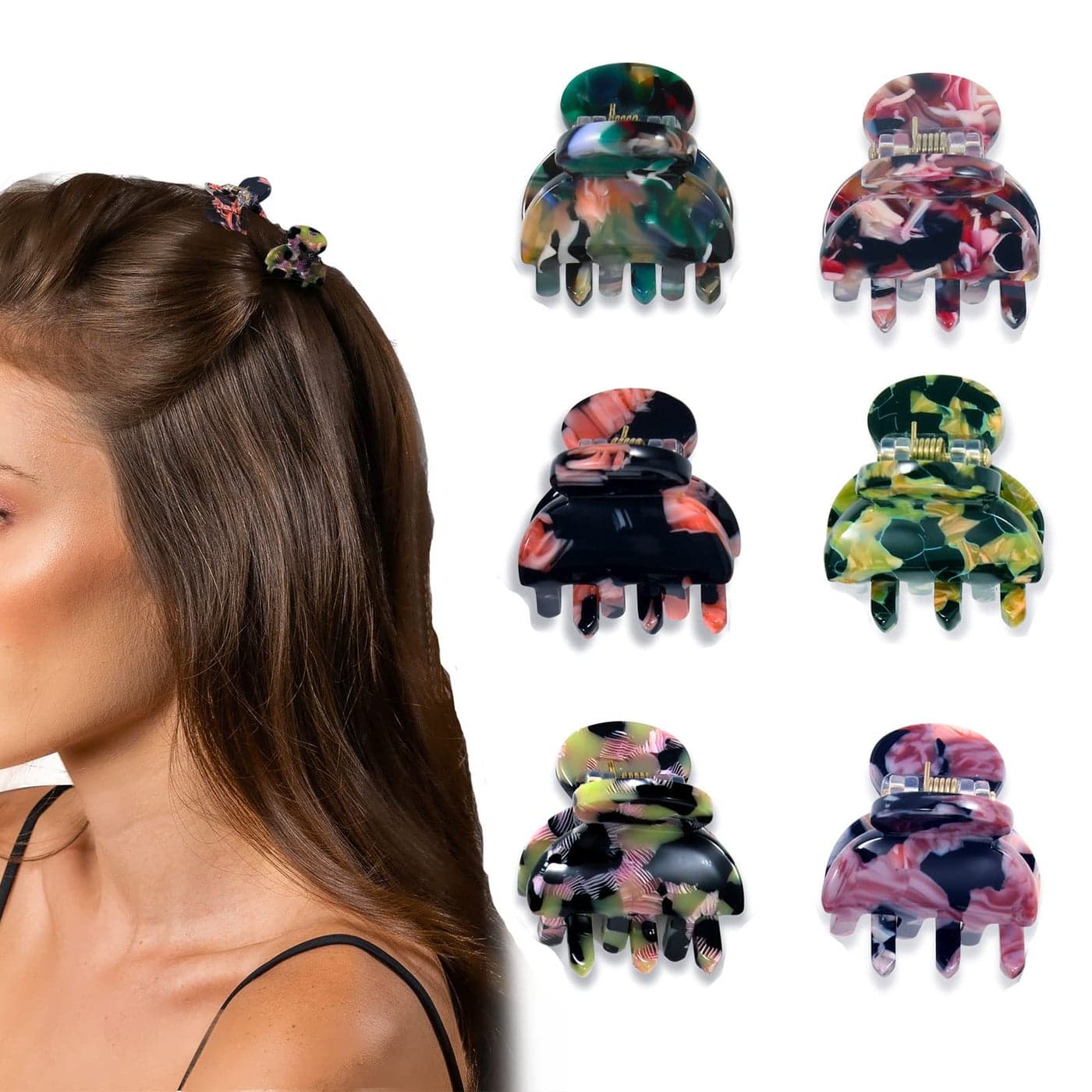 Cobahom 6Pcs 106 Inch Small Hair Clips Tortoise Shell Mini Jaw Clips for Thin Thick Hair No Crease Hair Claw Clips for Women Girls 3 Green 3 Red