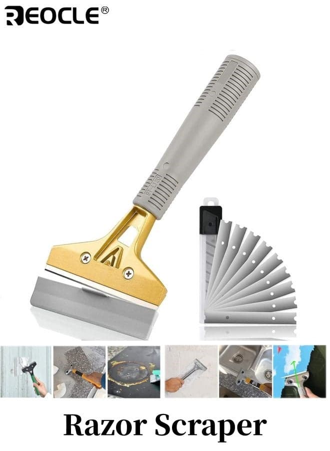 Razor Scraper 4 Inch Scraper with 1 Set Extra and 2 Screws Multi Purpose Heavy Duty Scraper for Window Glass Floor Wall Paint Caulk Labels Adhesive and Sticker Removal