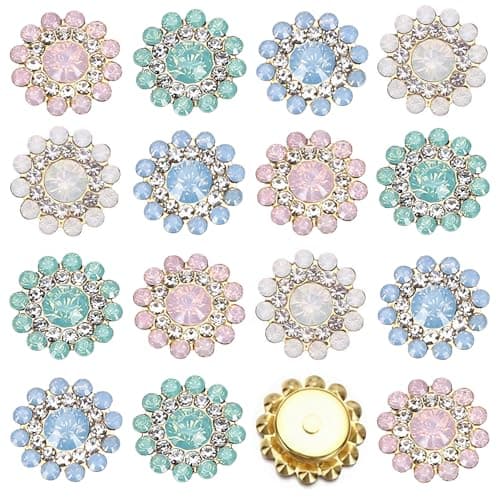 100PCS 14MM Sew on Rhinestones Gems Flower Gold Claw Rhinestones Glass Crystals Jewelry for Crafting Sewing Clothes Dresses Shoes Belt Decoration Accessories Mix Opal Color