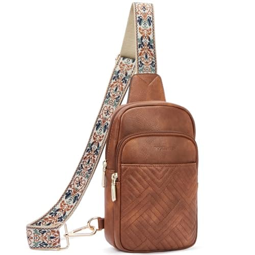 BOSTANTEN Sling Bag Quilted Crossbody Bags for Women Cross Body Purse PU Leather Fanny Pack with Adjustable Guitar Strap