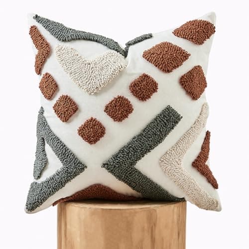 lifein 18x18 Pillow Covers-Throw Pillow Cover,Tufted Boho Jacquard Pillow Covers,Farmhouse Decorative Pillow Cover,Pillow Cases for Couch,Sofa,Bed,Chair,Living Room,Home Decor(18x18inch)