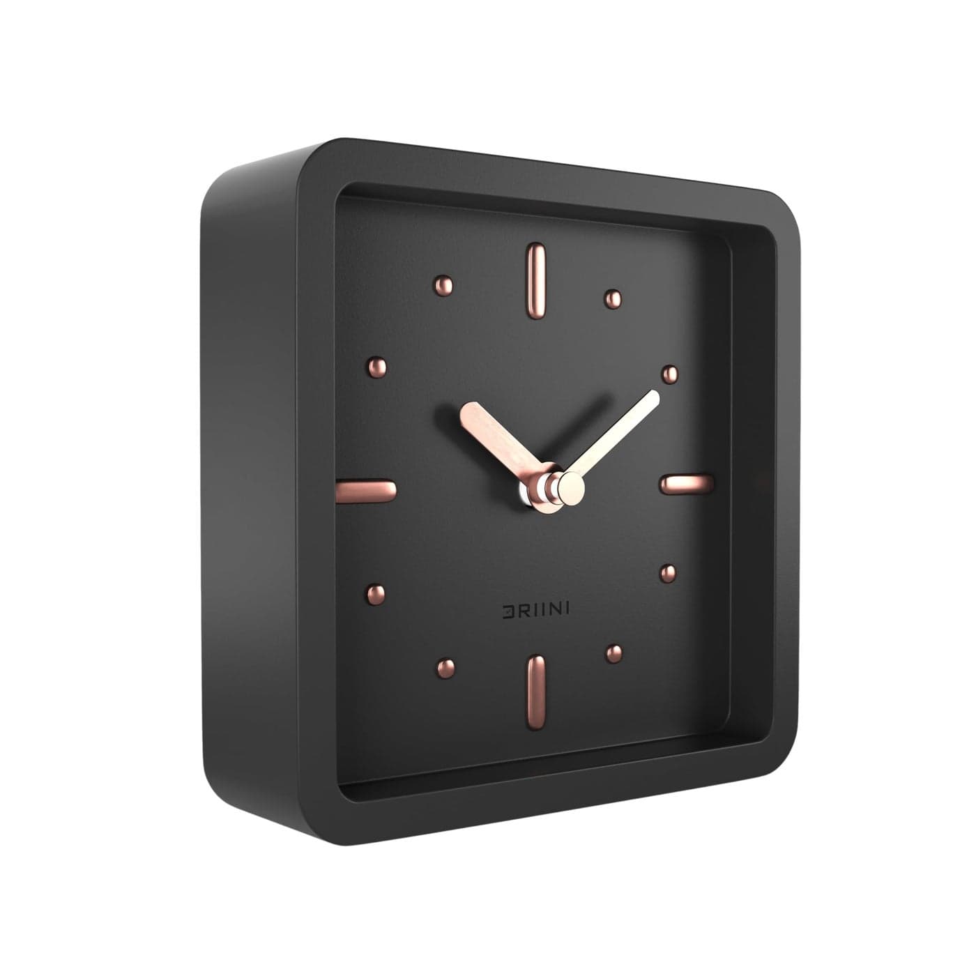 Driini Modern Mid Century Desk Shelf Clock Black Rose Gold Battery Operated with Silent Analog Movement Small Tabletop Clocks for Office Perfect for Mantle End Table Desktop or Nightstand