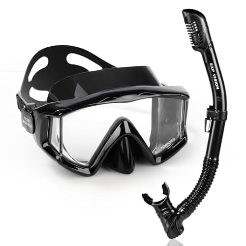 Snorkel Set Pano 3 Adult Snorkeling Gear Professional AntiFog Snorkel Mask Dry Top Snorkel Tempered Glass Scuba Diving Mask for Freediving Snorkeling and Swimming Mystic Black Set