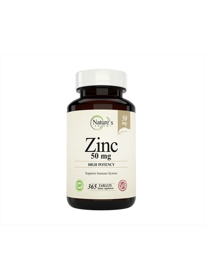 Zinc 50 mg, Immune Support Supplement - High Potency for Maximum Immune & Antioxidant Health - Made in USA from Natural Zinc Oxide - 365 Tablets (1 Year Supply)