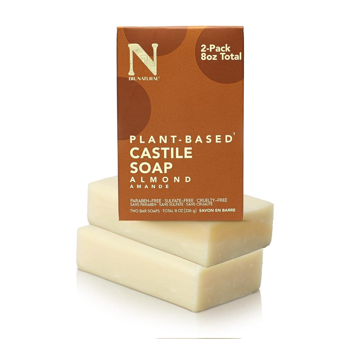Dr Natural Pure Castile Soap Almond 2 Pcs PlantBased Made with Shea Butter Rich in Coconut and Olive Oils ParabenFree SulfateFree CrueltyFree Moisturizing Soap