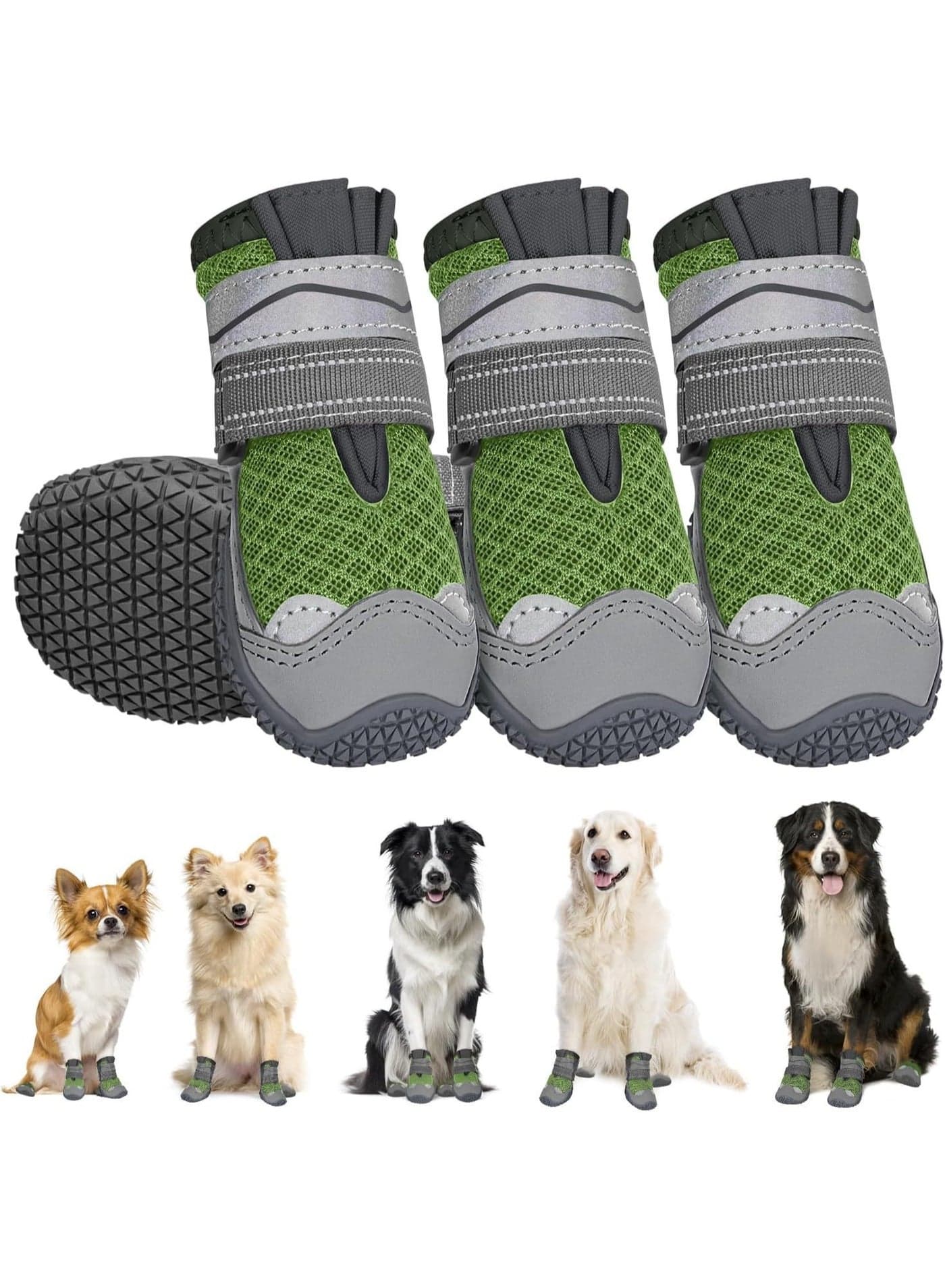 Dog Shoes for Large Dogs, Medium Dog Boots & Paw Protectors for Hardwood Floors, Outdoor Dog Booties for Hot Pavement Winter Snow Hiking, Breathable Dog Shoes with Reflective Strips