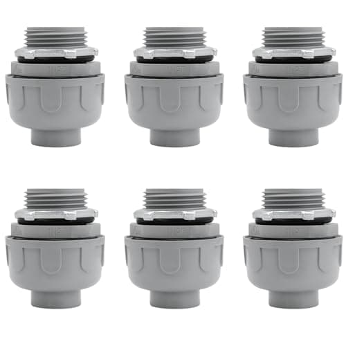 Wocloer 1 inch Liquid Tight Connector PVC Flexible Conduit Connector,Straight 180 Degree UL Listed Liquid Tight Conduit Fittings (6 Pack)