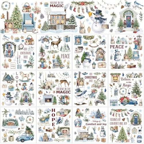 BBTO 12 Sheets Rub on Transfers for Crafts and Furniture Rub on Transfer Stickers Winter Decals for Wood DIY Paper Home Decor 55 x 57 InchBright