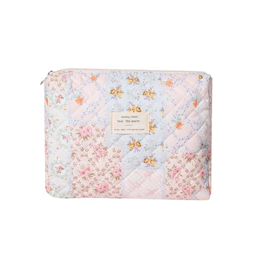 uekeboag Quilted Cotton Makeup Bag,Coquette Quilted Toiletry Bag for Women and Girls,Floral Coquette Pouch,Cute Kawaii Travel Cosmetic Bags(03 Pink Flower)