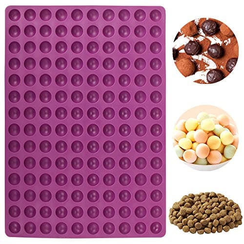 Webake Mini Round Silicone Molds, Semi Sphere Gummy Candy Molds, Baking Mat Cooking Sheet For Pets, Dog Treat Pan, Baking Mold Small Dot Cake Decoration, 140 Cavity (Purple-0.8 Inch)