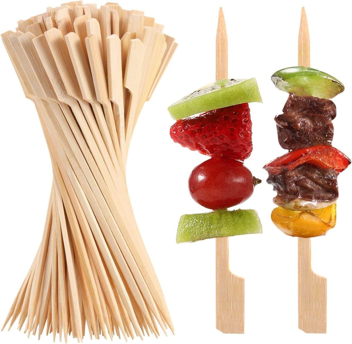 100 Pack 4 Inch Bamboo Skewers, Bamboo Wood Paddle Picks, Wide Flat Paddle Bamboo Wood Picks, Flat Handle Design, Easy to Hold, Can Be Used for Marshmallow, Fruit, Grilling, Drink