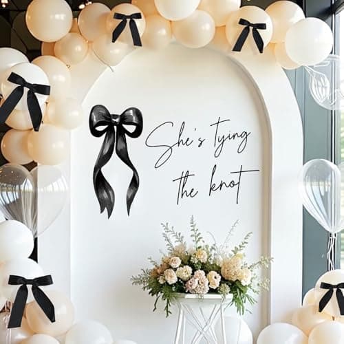 Shes Tying The Knot Bridal Shower Decorations - Shes Tying The Knot Sign, Black and White Bow Decal for Balloons Arch Backdrop, Coquette Birthday Decorations, Bachelorette Wedding Party Supplies