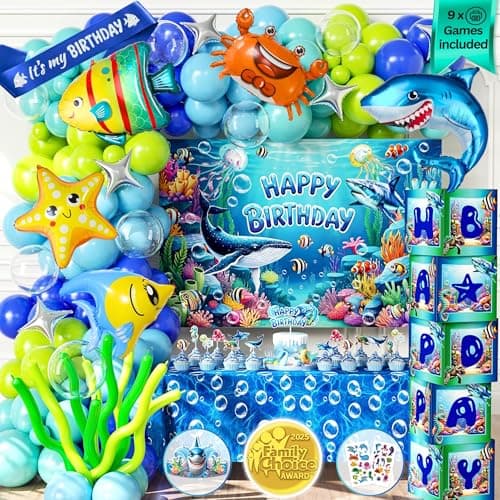 179 Pc Premium Under the Sea Party Decorations Ocean Themed Baby Shark Birthday Supplies with Balloon Arch Kit Backdrop Sea Creatures Cake Toppers Tablecloth Underwater Party Decor for Kids