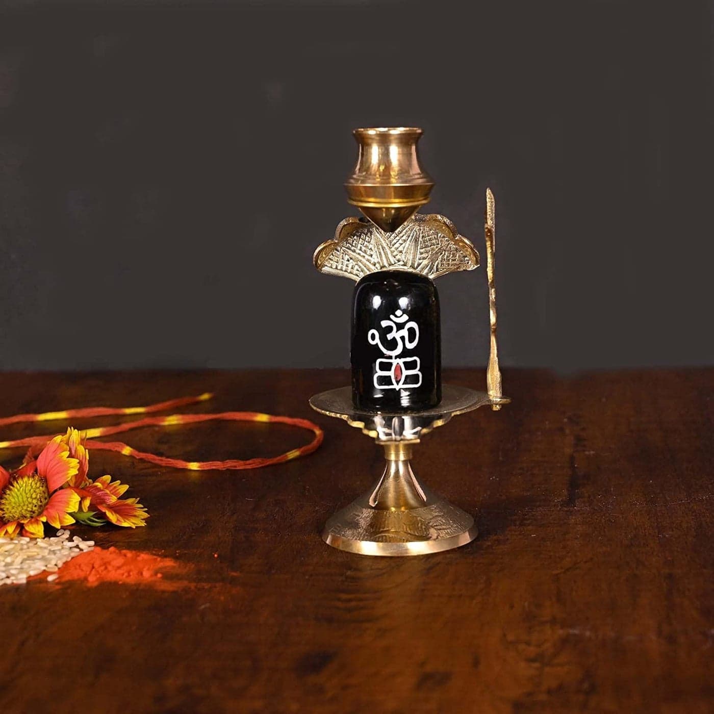 Denique Brass Lord Shiva Linga Lingam Shivling Statue Shesnag Trishul with Brass Matki for Hindu Festive Pooja Puja Sculpture Items Shivling Showpiece