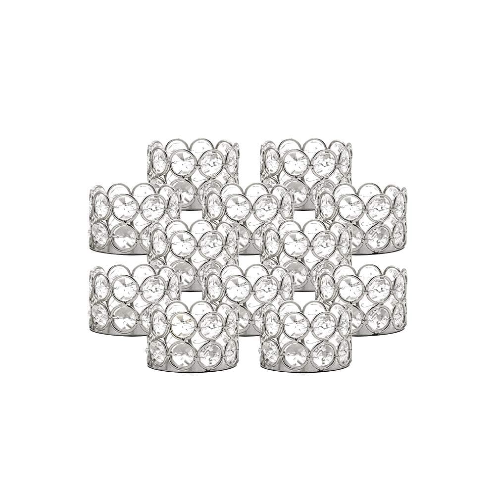 VINCIGANT Silver Crystal Tea Light Candle Holders Set of 12 for Wedding Home Table Centerpiece DecorationEaster GiftCandle Excluded