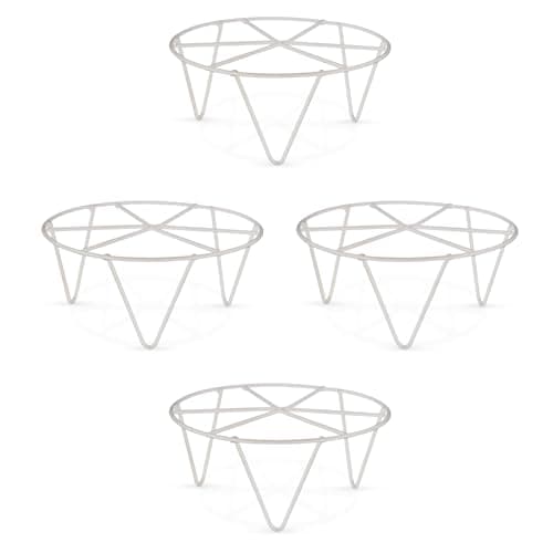 BonKaso Pack of 4 Round Stackable Metal Plant Stand (Dia 20 x 9 cm) | Durable Gamla Stand for Indoor & Outdoor Use | Space-Saving, Stylish Planter Holders for Home, Garden, Balcony & Terrace- White