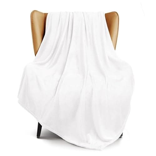 Exclusivo Mezcla Fleece Throw XL Blanket for Couch, Sofa, Super Soft and Warm Pure White Blankets, All Season, Cozy, Plush, Lightweight, 50x70 Inches