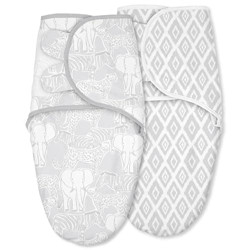 CIVARUA KIDS Baby Swaddles for Newborn Organic CottonSoft Snug Newborn Velcro Swaddle 03 Months Sleep Sack Helps Calm Startle Reflex 2Pack Wrap Nursery Swaddling Blankets Elephant