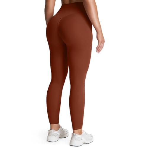 Aoxjox High Waisted Workout Leggings for Women Tummy Control Buttery Soft Yoga Metamorph Deep V Pants 26" (Cherry Mahogany, Medium)