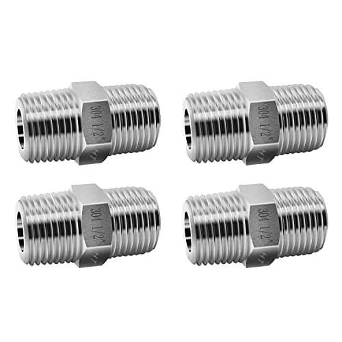 Horiznext npt 1/2 stainless steel hex pipe fitting, 3/4 inch O.D. male thread cast adapter connects gas hose air line pvc water pipe, for valve shower faucet tube coupler extension.(4 pcs)
