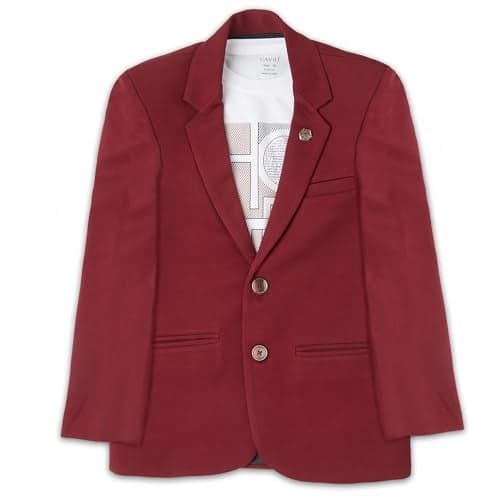 CAVIO Boys Maroon Regular Fit Printed Cotton Blazer and T-Shirt