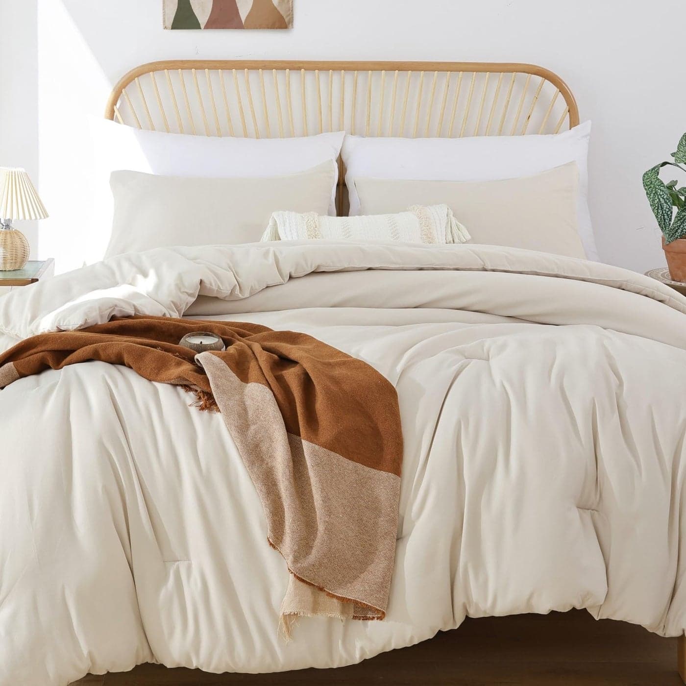 ROSGONIA California King Comforter Set Beige 3pcs 1 Boho Cal King Comforter 2 Pillowcases All Season Bedding Soft Bedspread Blanket Quilt