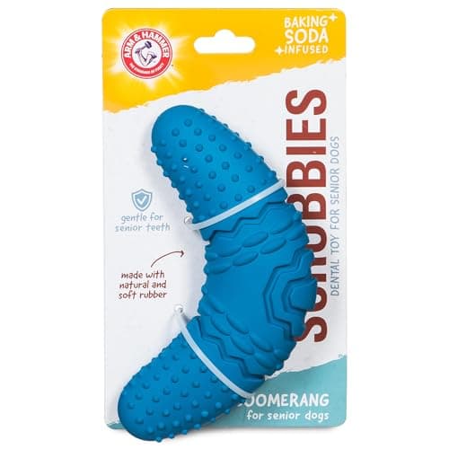Arm Hammer for Pets Scrubbies Boomerang Chew Toy for Senior Dogs Infused with Baking Soda Durable Teething Toy with Unique Shape for Fetch Chew Interactive Dental Chew Toy for Puppies