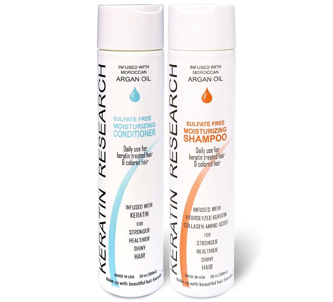 Keratin Research Natural Argan Oil Infused Sulfate Free Shampoo and Conditioner 2 bottles Value Set for Keratin Treatments Maintainance After Care post treatment shampoo Conditioner 300ml 2 pack