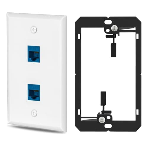 1 Pairs Ethernet Wall Plate Cat6 2 Port Keystone Jack Wall Plate with RJ45 Coupler Outlet Connector and Single Gang Low Voltage Mounting Bracket
