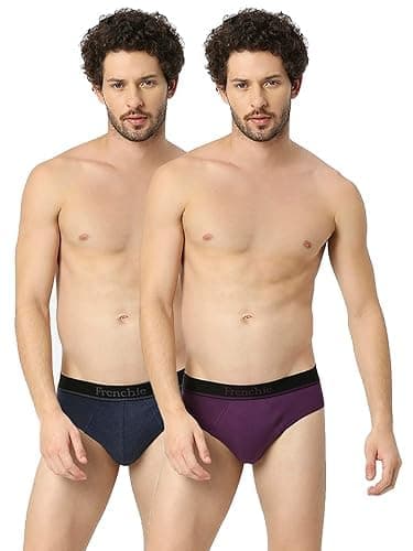 Frenchie VIP Essential Mens Cotton Elastane Fabric Brief with Outer Elastic Waistband Assorted, M Size, Pack of 2