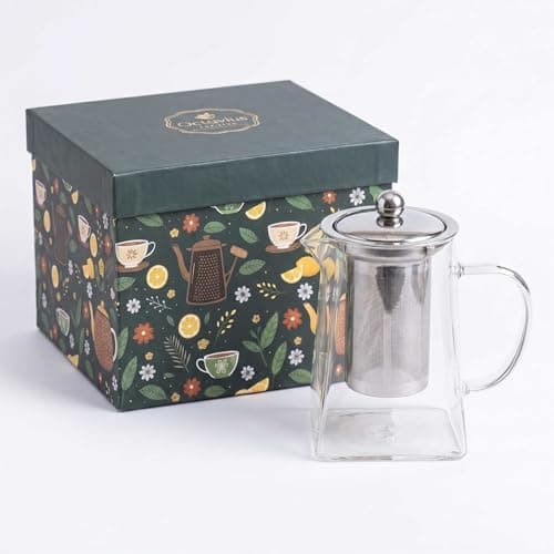 Octavius Glass Tea Pot with Infuser 720ml Borosilicate Heat Resistant Teapot | Loose Leaf & Green and Black Tea Maker | Stainless Steel Strainer | Microwave Safe | Premium Gift Box