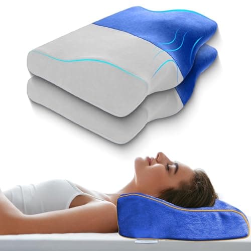 Sleepsia Cervical Pillow for Neck Pain & Shoulder Pain Relief | 1-Year Warranty| Orthopedic Memory Foam Pillow, Cervical Pillow, Spondylitis-Ortho Neck Support Medical Pillow (Blue), Pack of 2