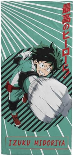 Jay Franco My Hero Academia Bath Pool Beach Towel - Kids Anime Super Soft & Absorbent 100% Cotton Towel with Izuku Midoriya, Measures 28 x 58